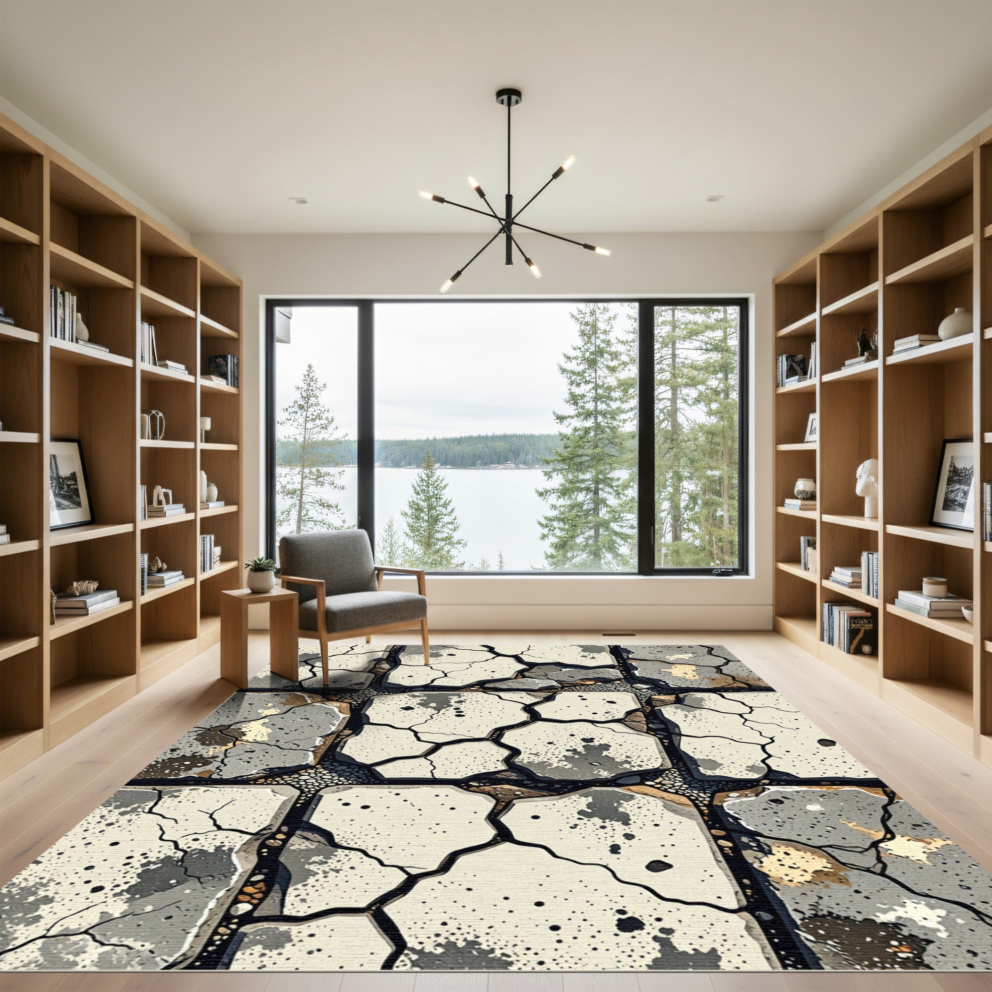 Cracked Stone Pavement Grayscale Detail Rug