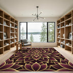 Luxurious Burgundy Gold Petal Mandala Rug