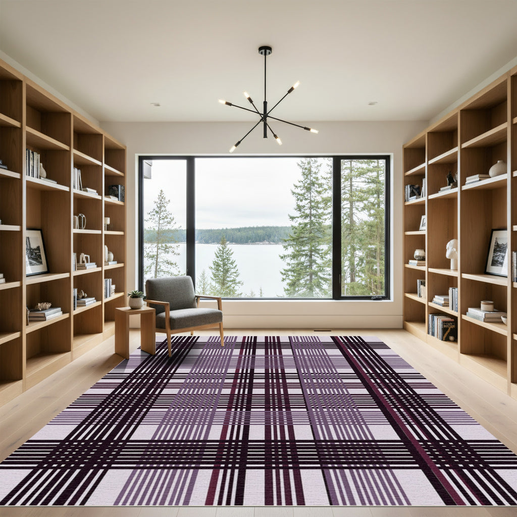Deep Plum Tartan Plaid Weave Rug
