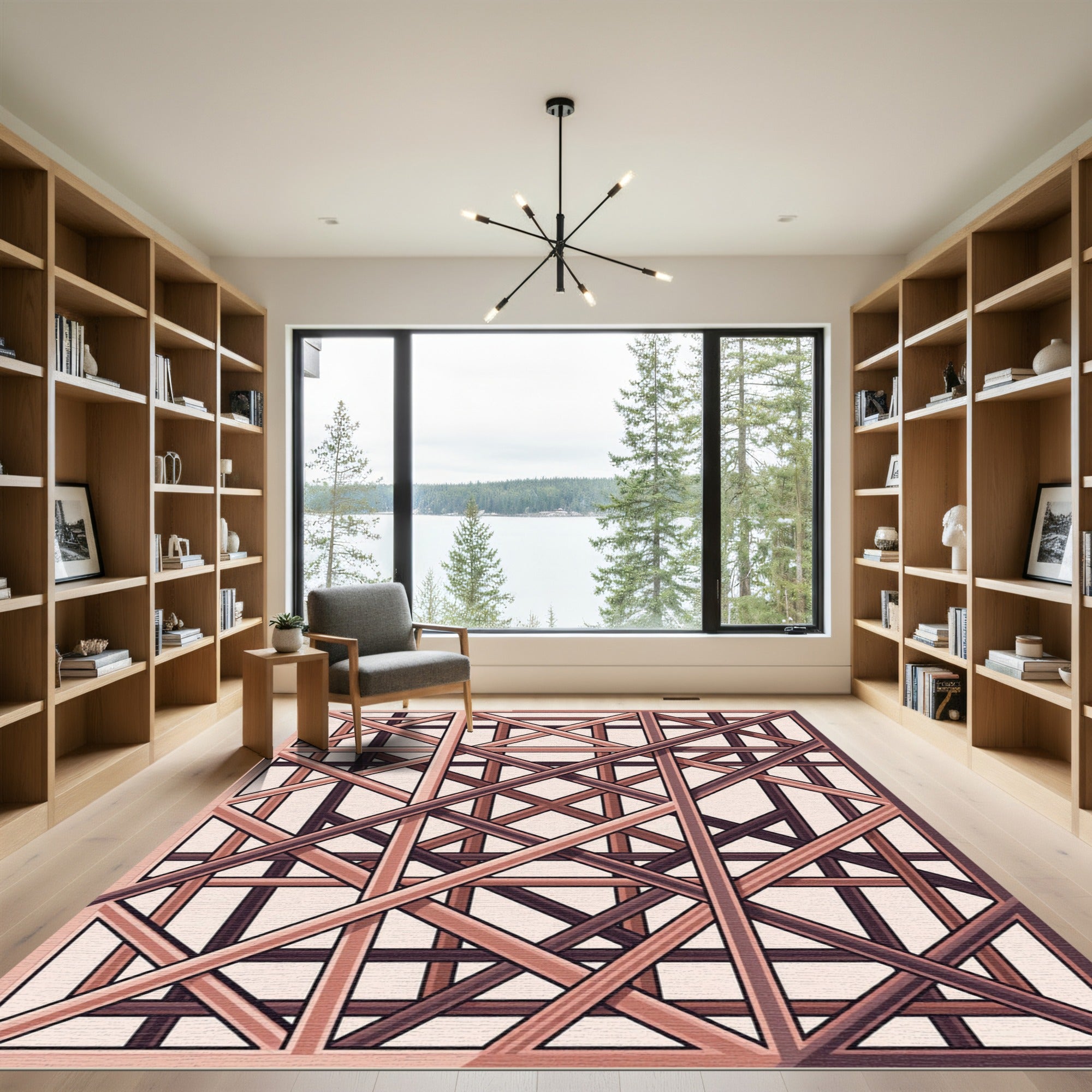 Geometric Lattice Pink Brown Layers Rug