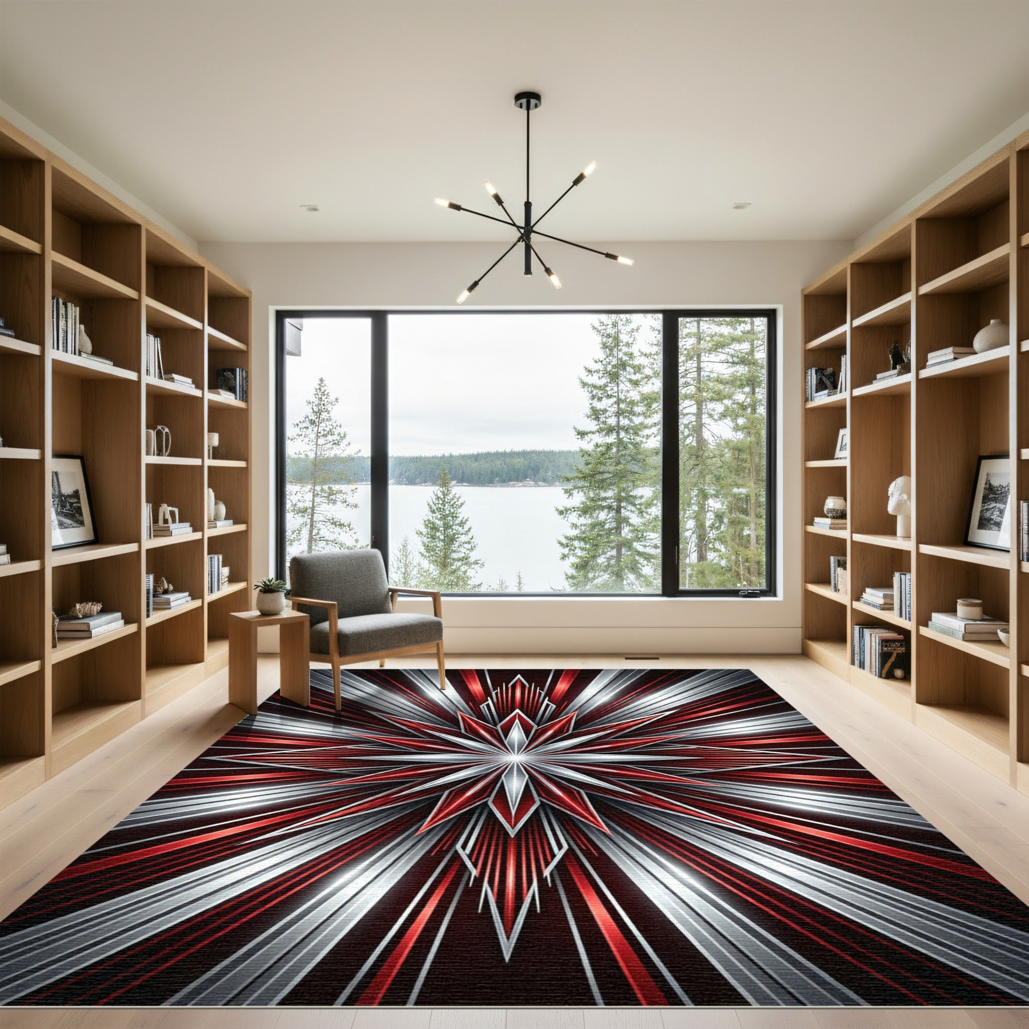 Bold Red Silver Starburst Radiance Rug