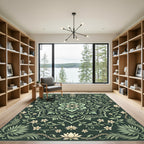 Emerald Botanical Lotus Flower Medallion Rug