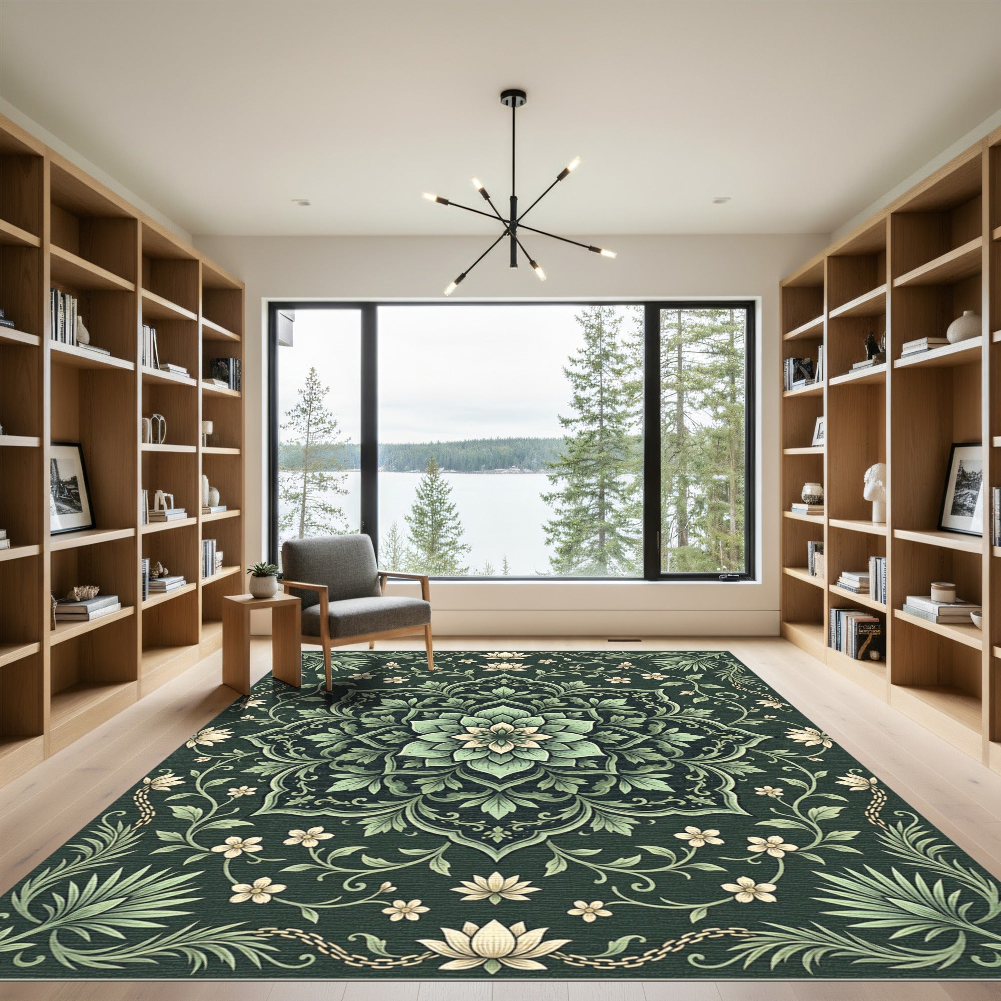 Emerald Botanical Lotus Flower Medallion Rug