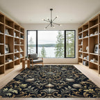 Golden Ornate Baroque Floral Scrollwork Rug
