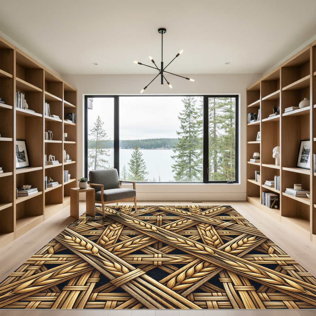 Golden Wheat Weave Diagonal Rug