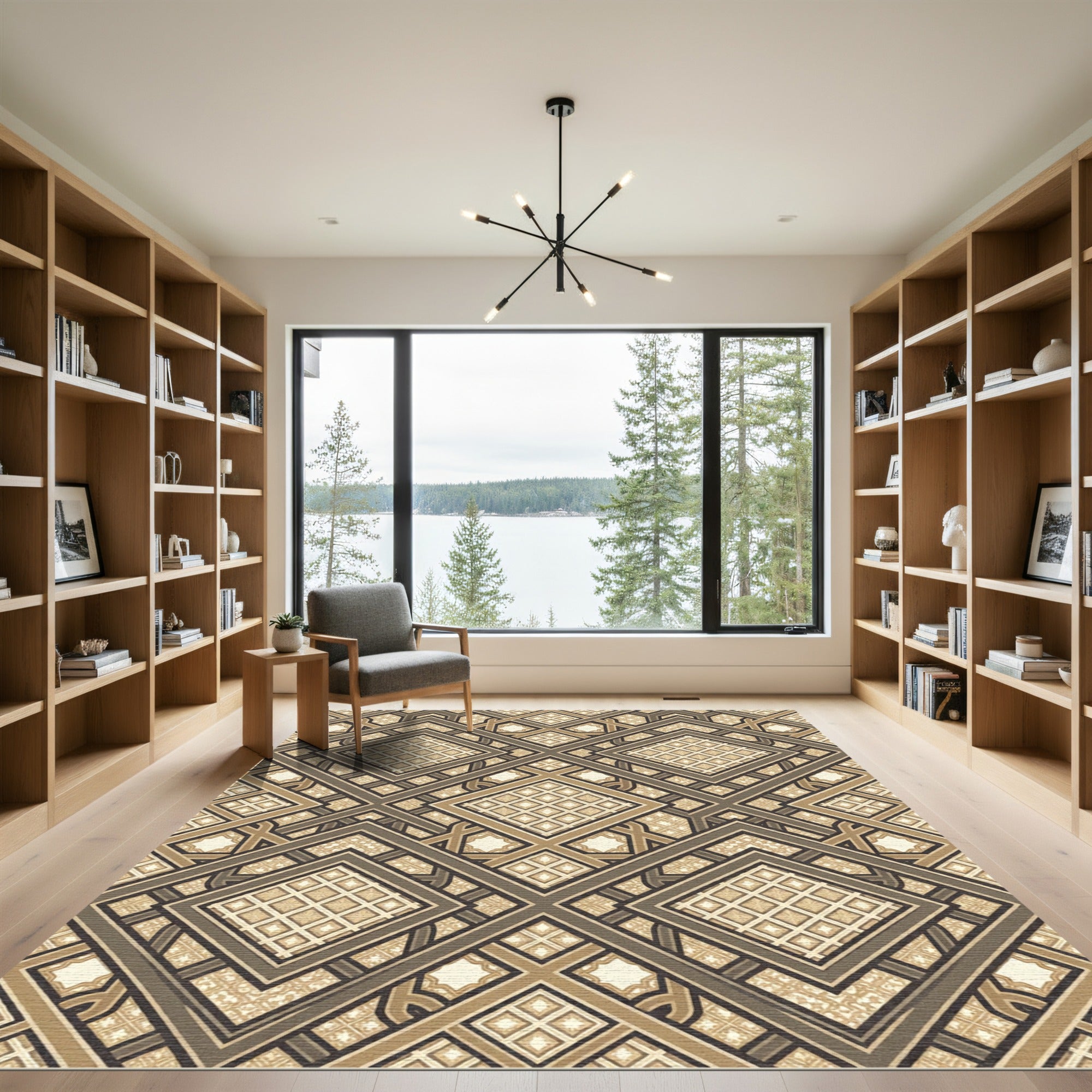 Neutral Geometric Interlocking Diamond Rug