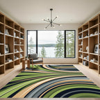Modern Curved Sage and Sand Wave Rug