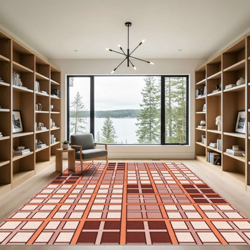 Modern Tonal Earthy Geometric Plaid Rug