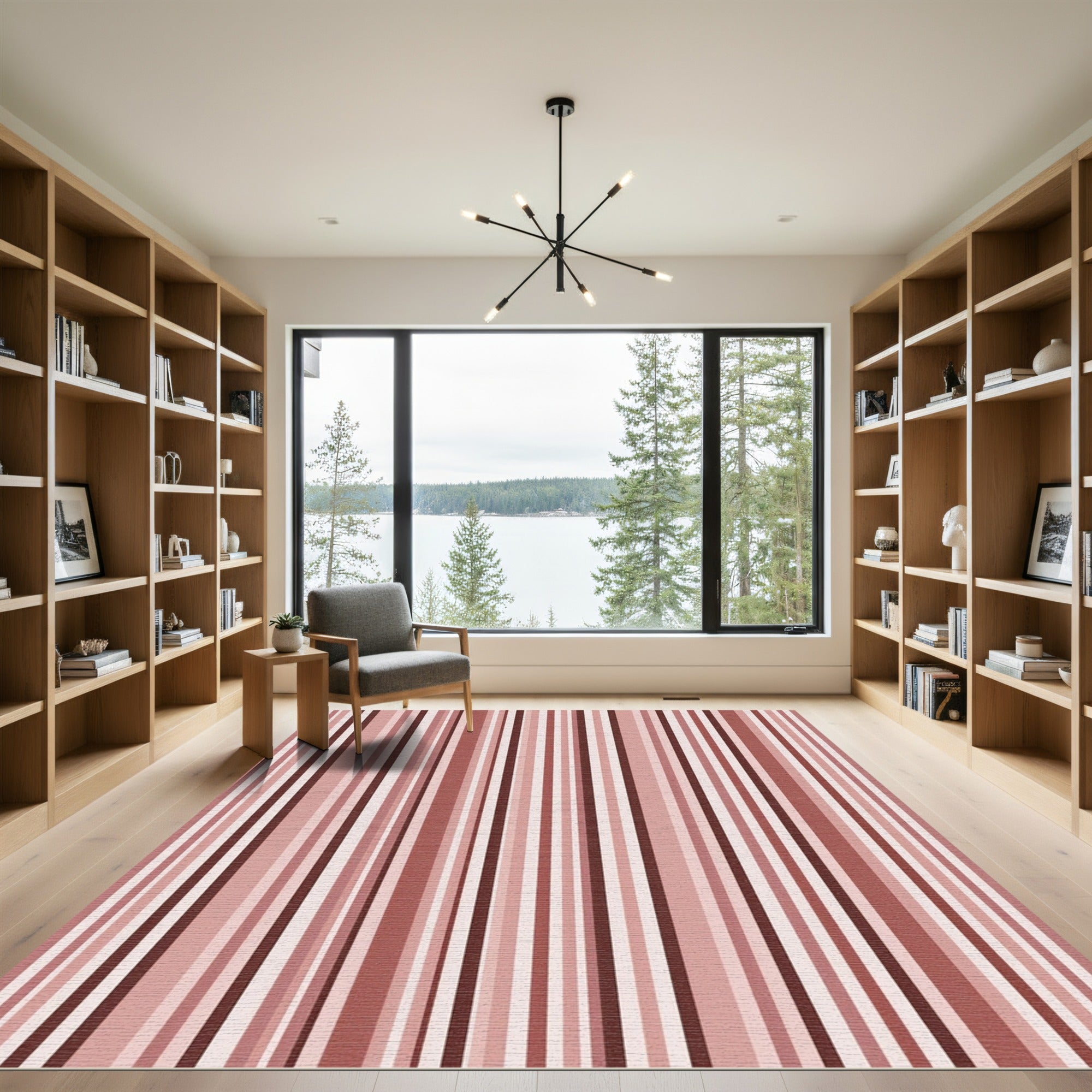 Salmon Pink Vertical Stripe Rug