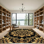 Luxurious Golden Floral Filigree Medallion Rug
