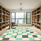 Aqua Cream Geometric Tilted Squares Rug