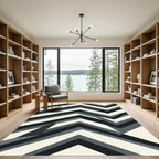 Modern Black Gray Chevron Composition Rug