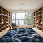 Swirling Blue White Smoke Abstraction Rug