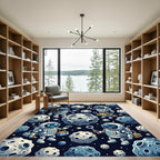 Whimsical Blue Robot Astronaut Space Exploration Rug