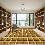 Golden Grid Geometric Waffle Texture Rug