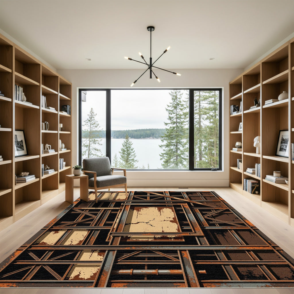 Industrial Brindle Rusty Grid Rug