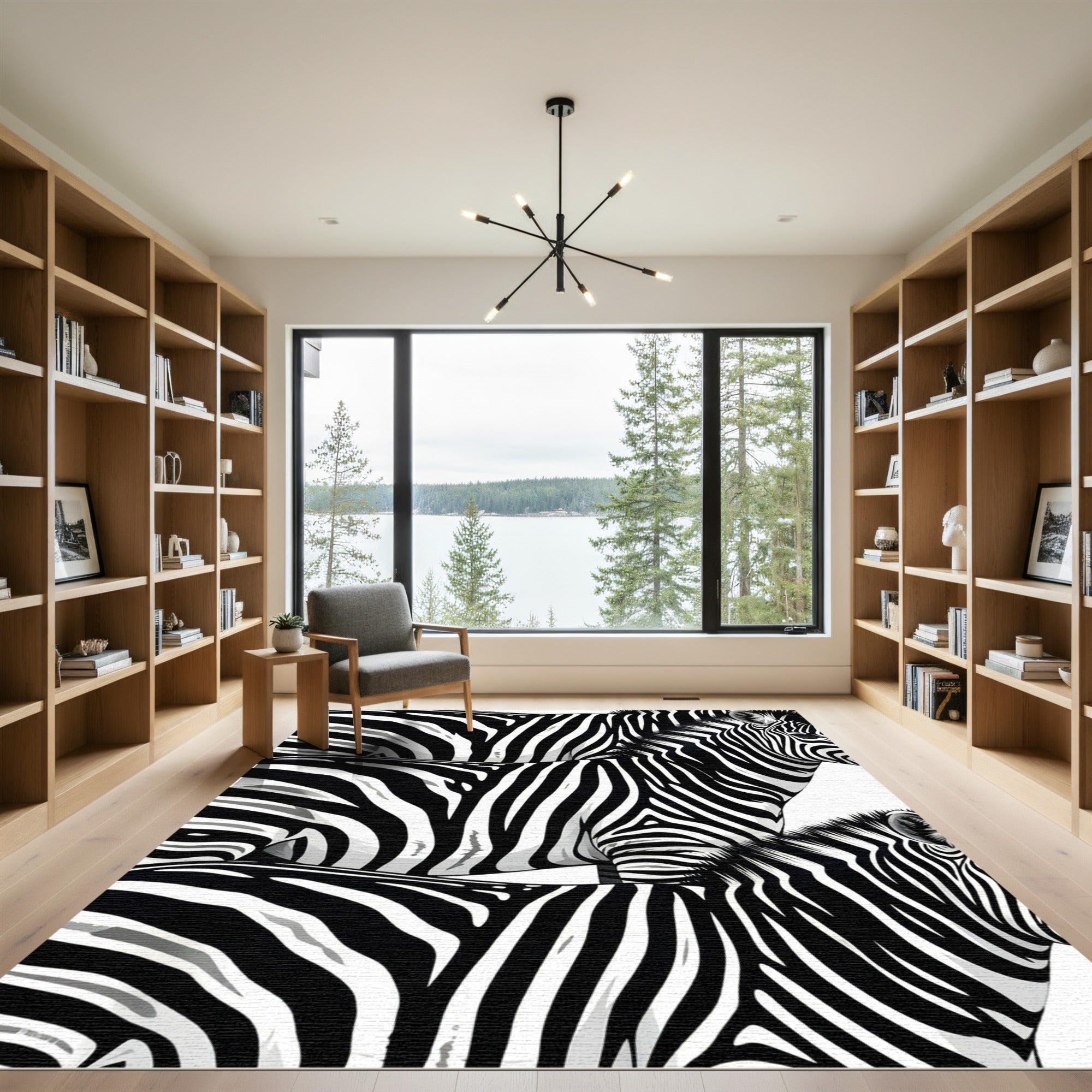 Black White Zebra Stripe Composition Rug