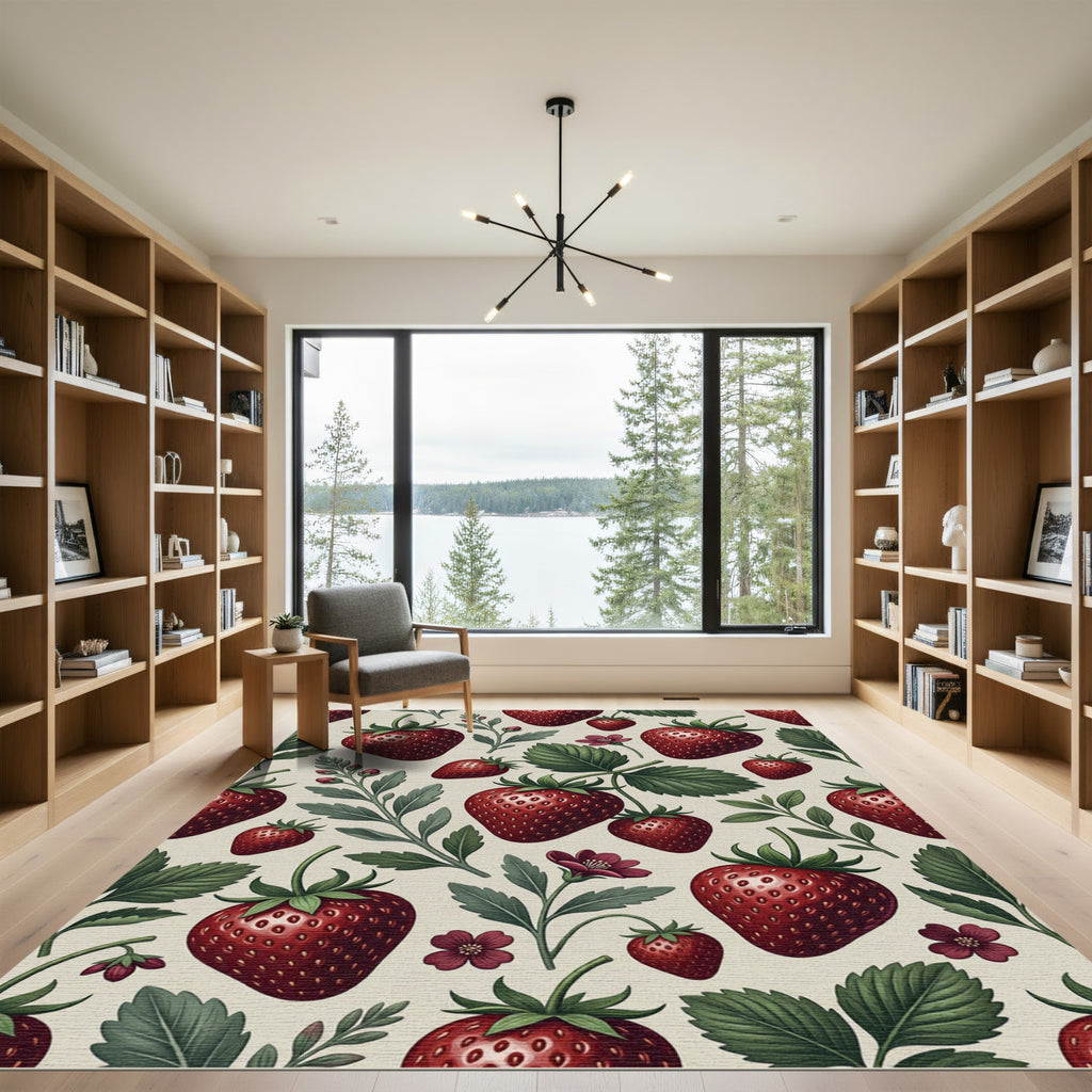 Sweet Strawberry Botanical Illustration Tapestry Rug
