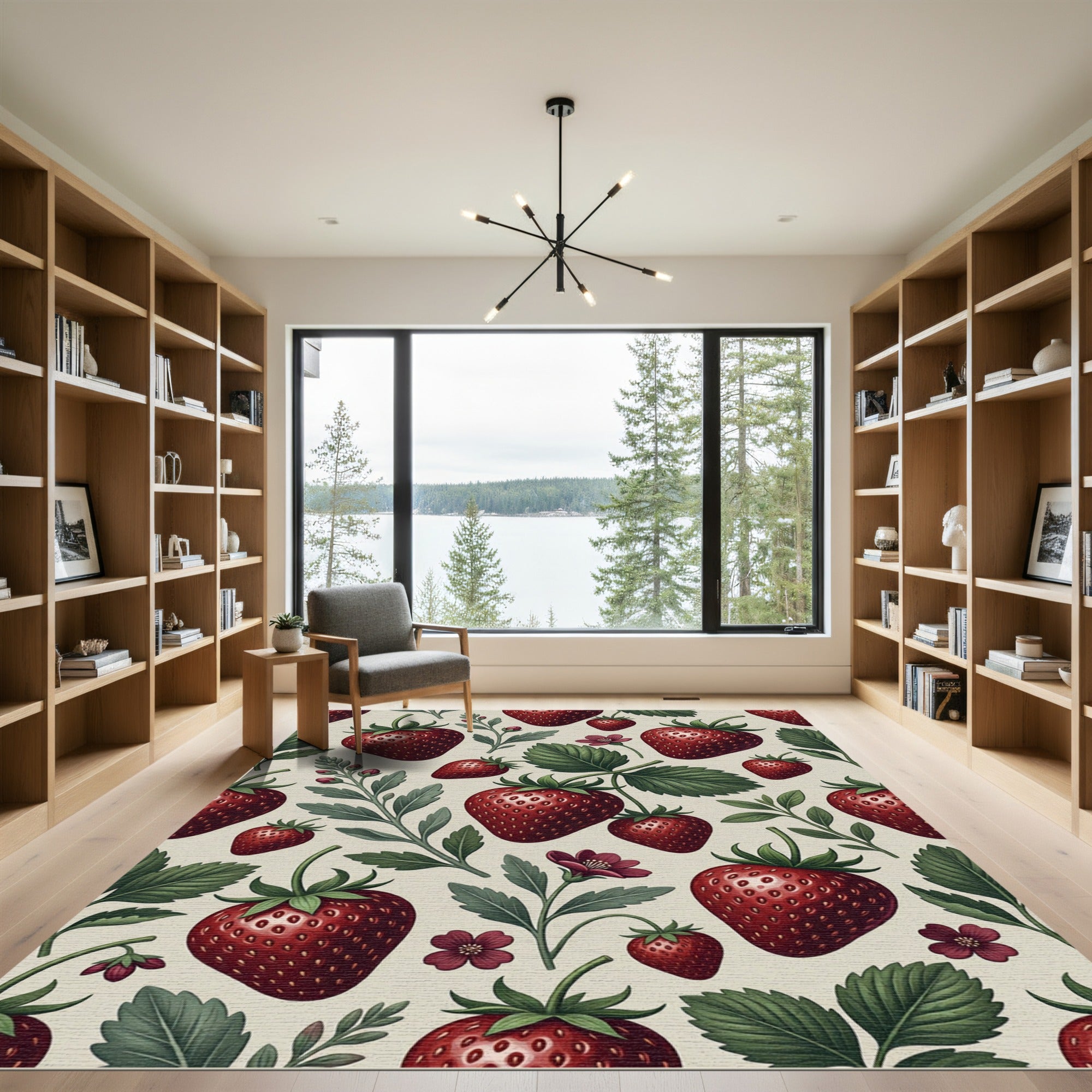 Sweet Strawberry Botanical Illustration Tapestry Rug