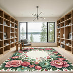 Pink Coral Green Floral Heart Border Rug