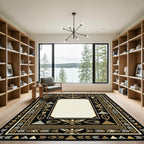 Black Gold Eagle Tribal Border Rug