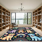 Playful Rainbow Puppy and Flower Medallion Rug