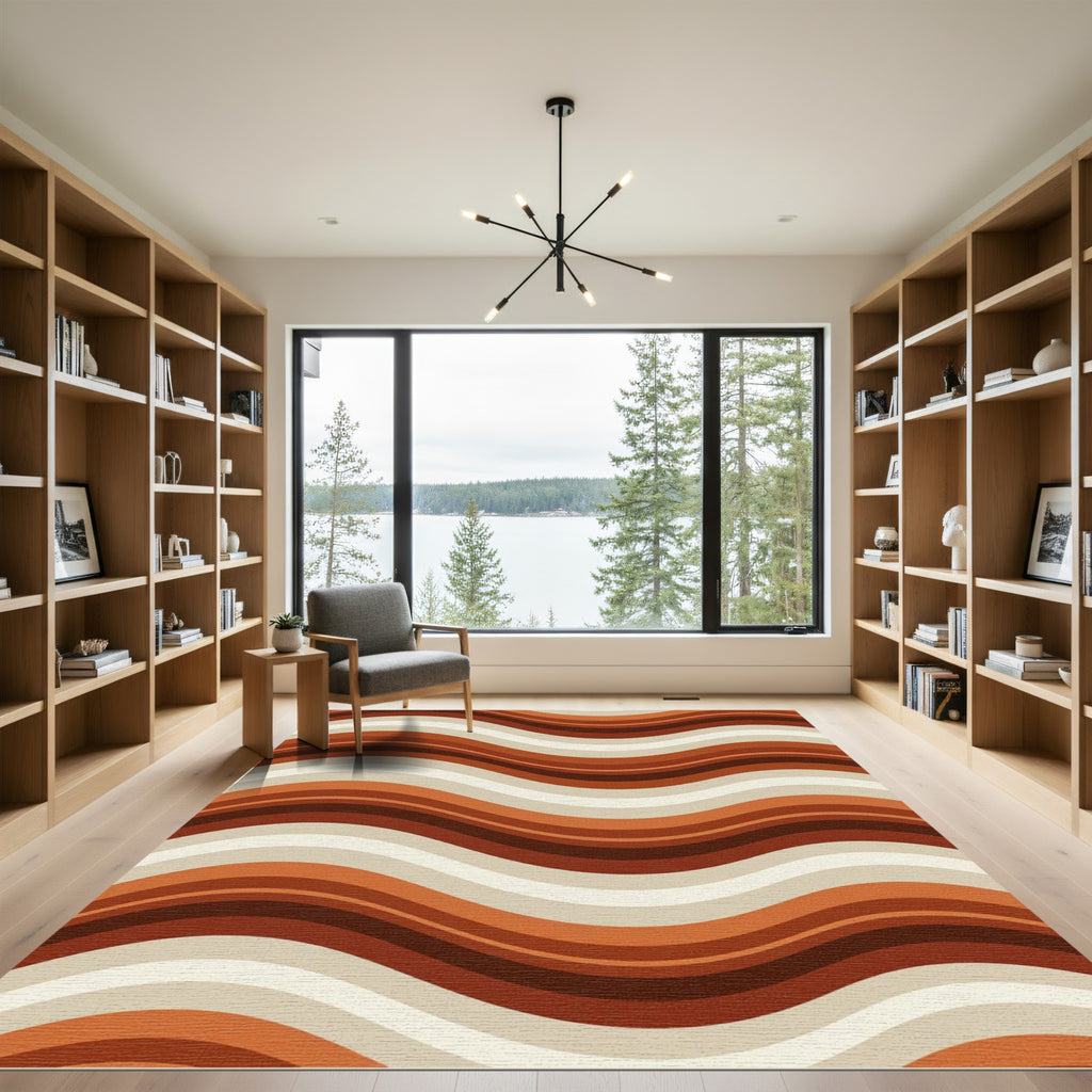 Retro Earth Tone Wavy Striped Rug