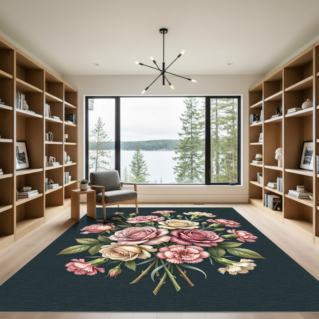 Elegant Pink and Cream Rose Bouquet Rug