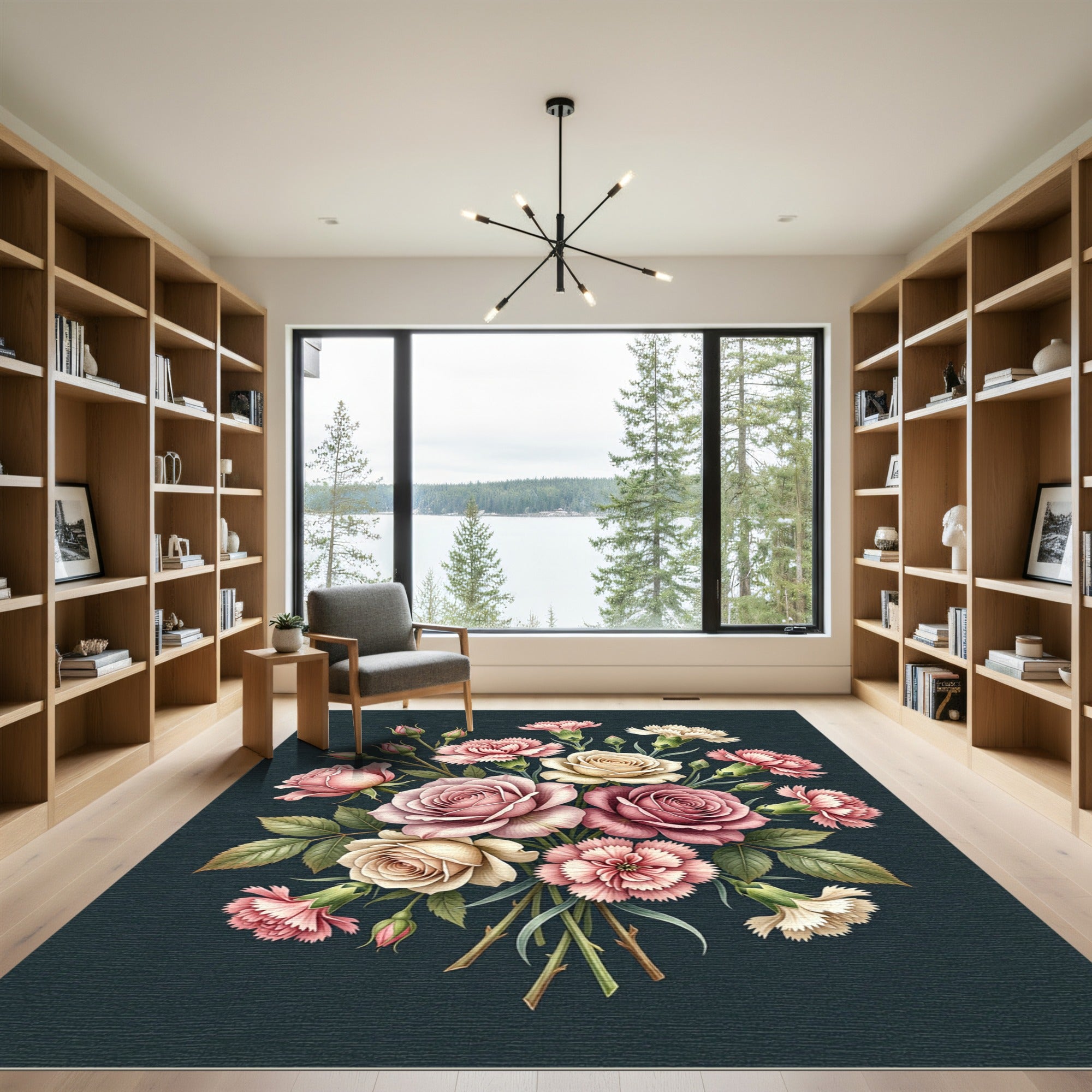 Elegant Pink and Cream Rose Bouquet Rug