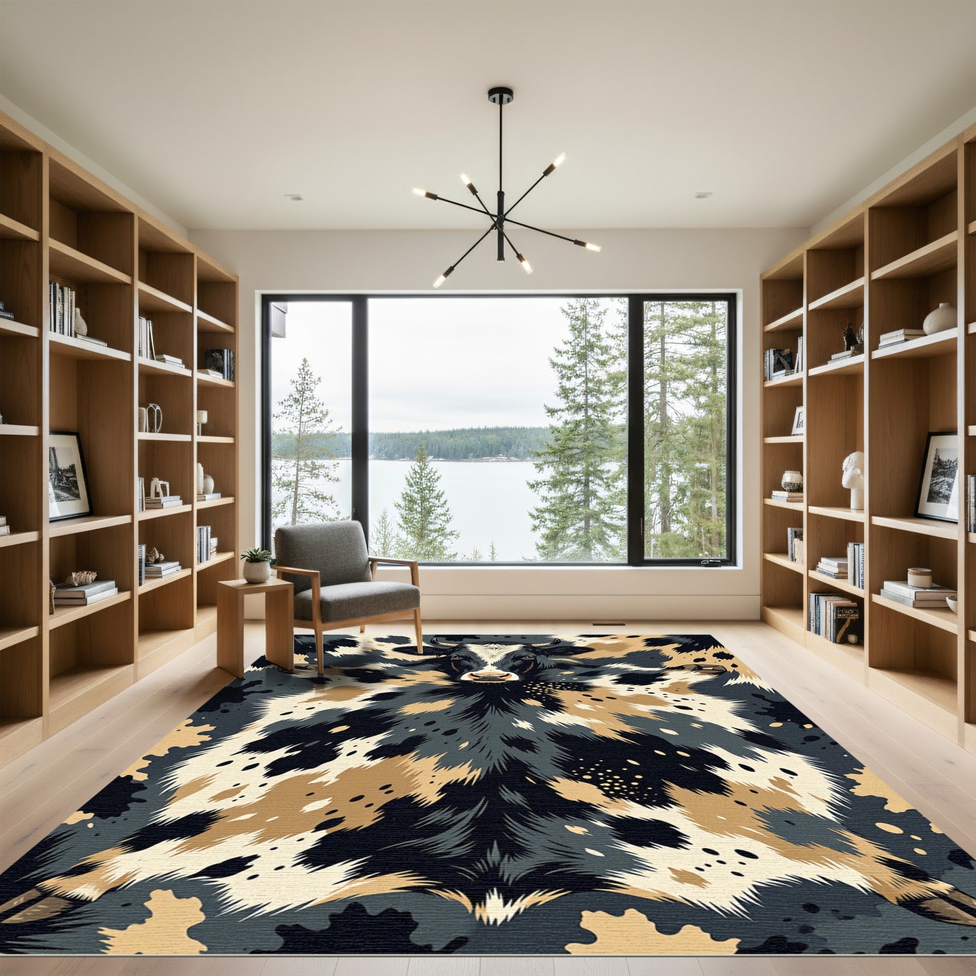 Bold Black White Cow Print Rug
