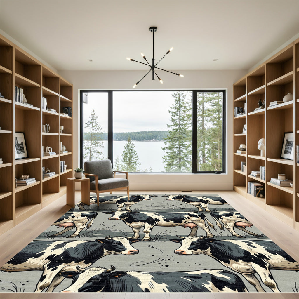 Modern Black and White Dairy Cow Rug