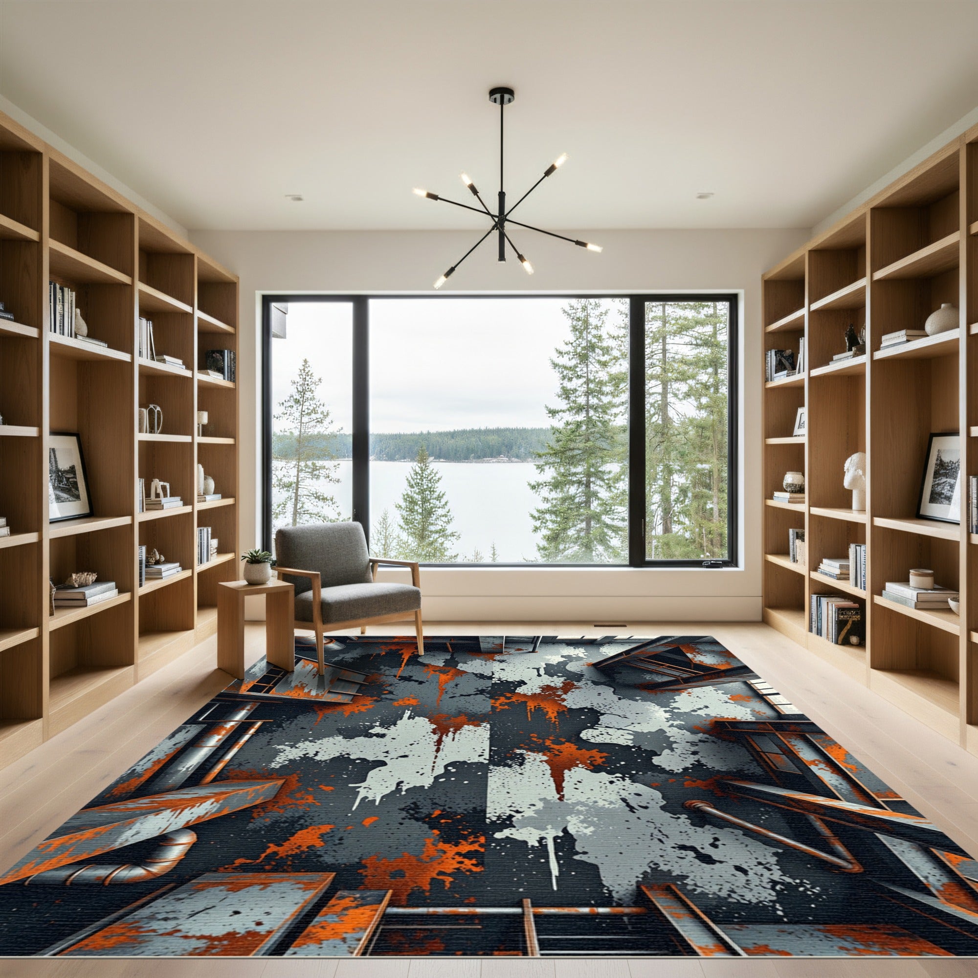 Industrial Distressed Charcoal and Rust Abstract Rug
