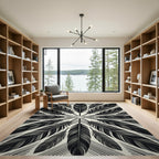 Monochrome Feather Radial Mandala Rug