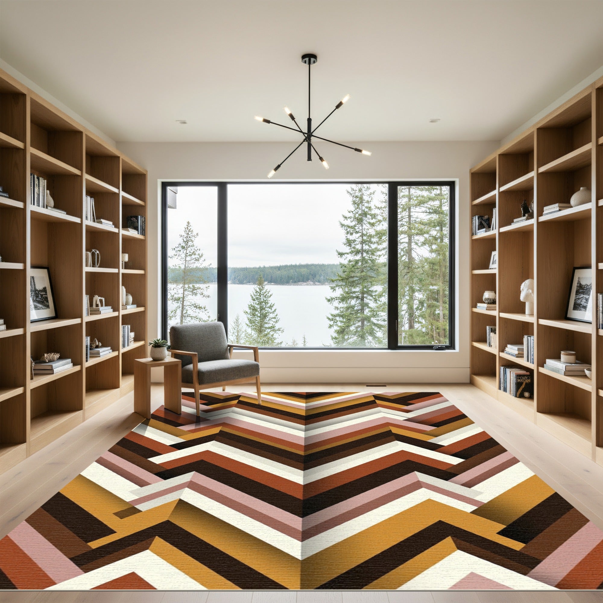 Warm Earthy Chevron Geometric Layers Rug