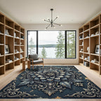 Antique Slate Silver Floral Medallion Rug