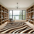 Abstract Brown and White Wavy Texture Rug