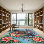 Pagoda Garden Floral Silk Blue Area Rug