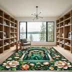 Emerald Peony Floral Arch Garden Rug