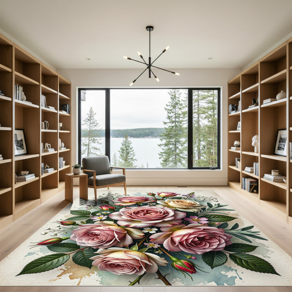 Elegant Pastel Rose Floral Bouquet Rug