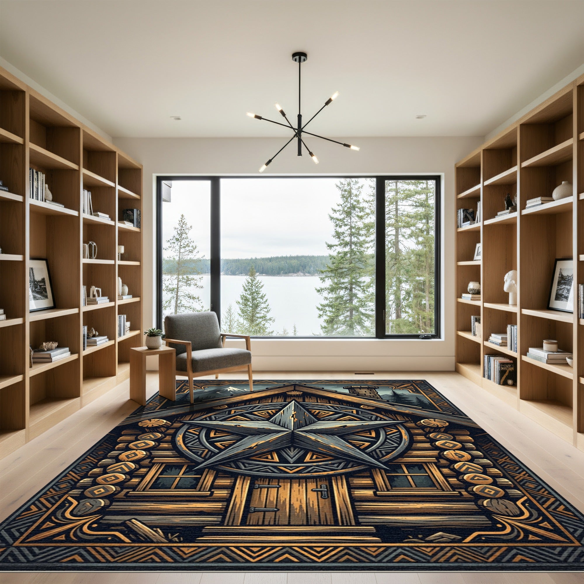 Rustic Log Cabin Star Mountain Rug