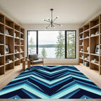 Deep Blue Layered Chevron Pattern Rug