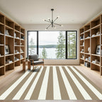 Classic Tan White Vertical Stripe Rug