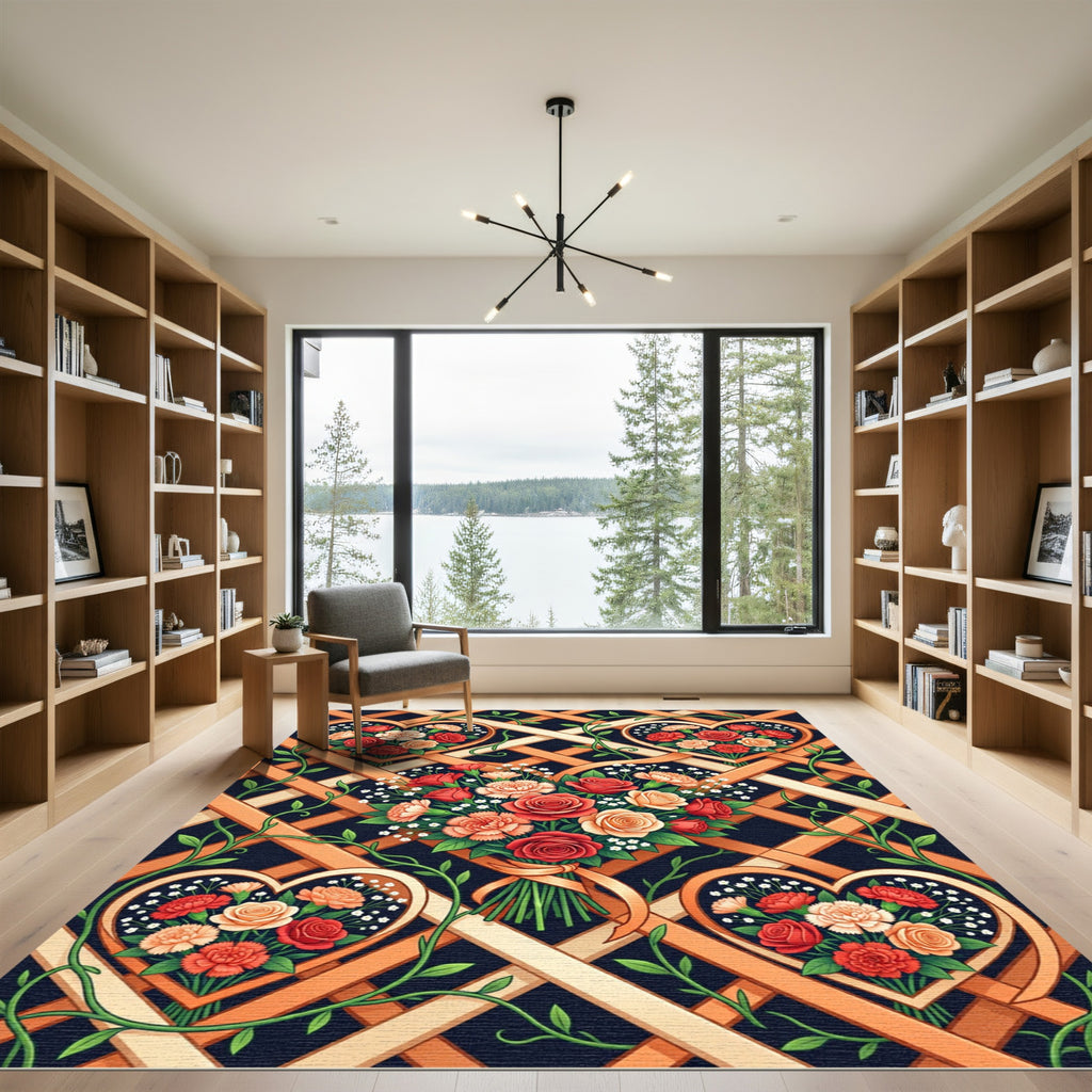 Floral Heart Lattice Bouquet Rug