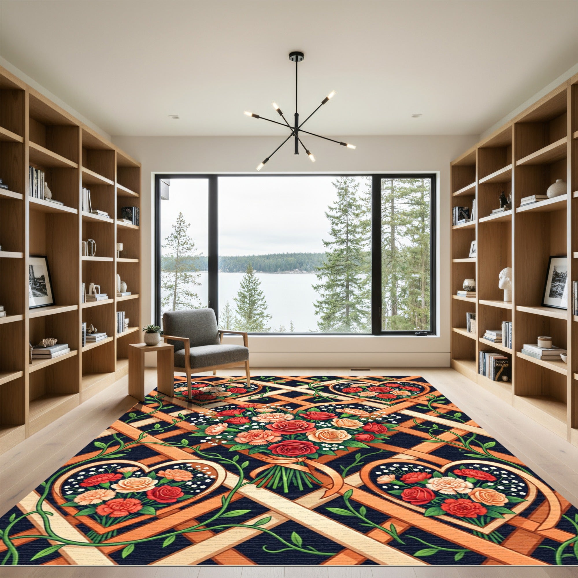 Floral Heart Lattice Bouquet Rug