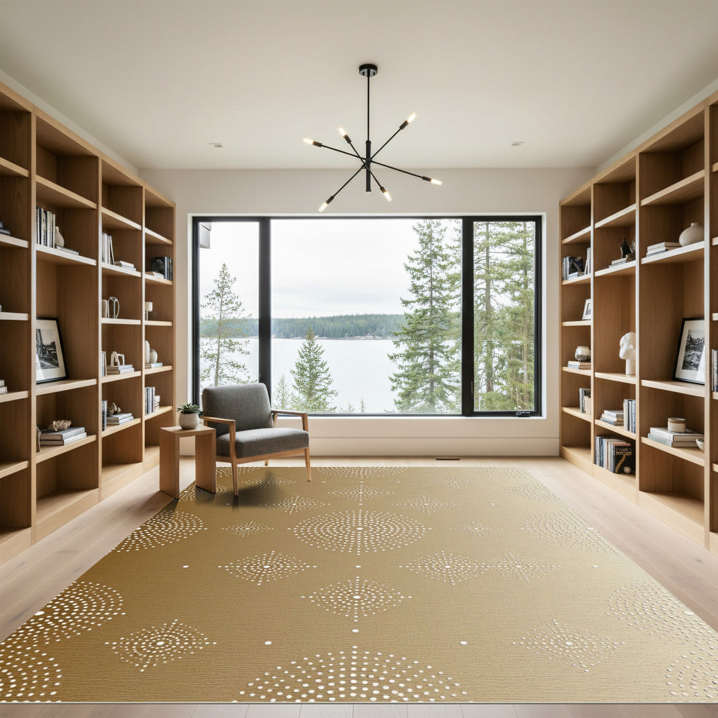 Golden White Dot Medallion Motif Rug