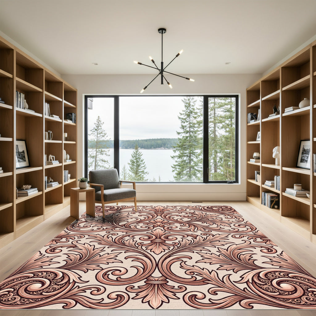 Ornate Rose Scrollwork Vine Rug