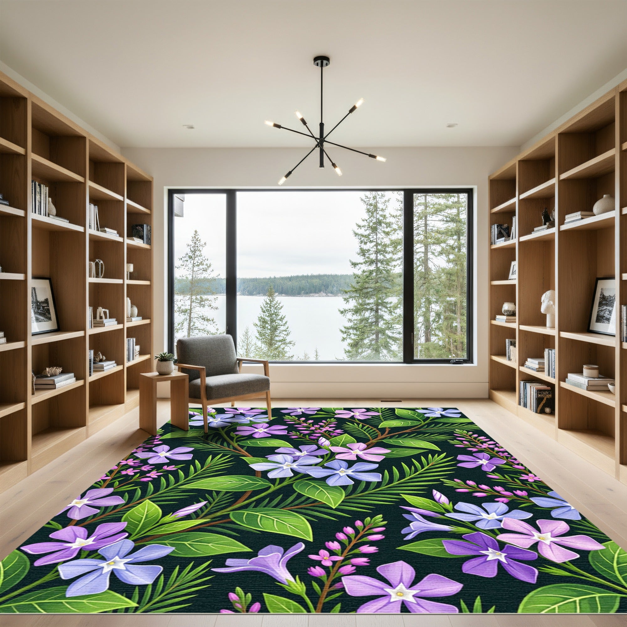 Purple Blue Purple Flower Garden Rug