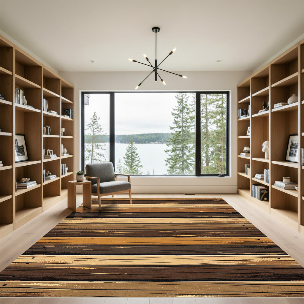 Earthy Rustic Wood Grain Stripes Rug