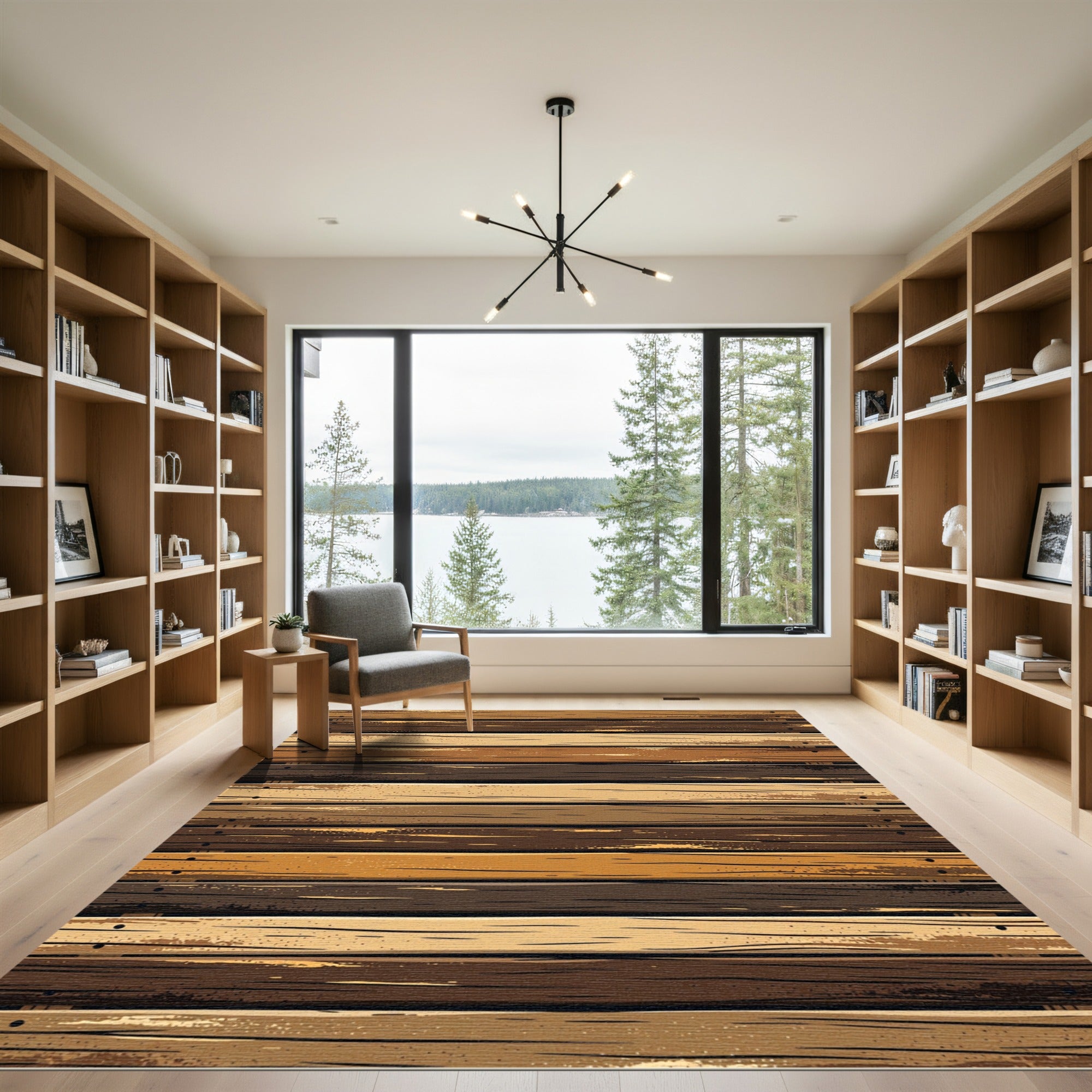 Earthy Rustic Wood Grain Stripes Rug
