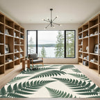 Deep Forest Green Fern Frond Pattern Rug